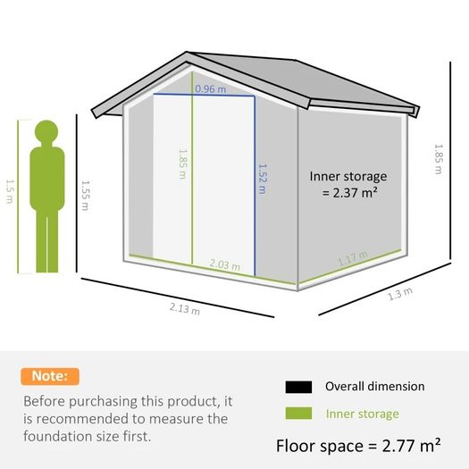 NEW SALE | 7ft x 4ft Lockable Garden Shed Large Patio Roofed Tool Metal Storage Building Foundation Sheds Box Outdoor Furniture, Dark Grey