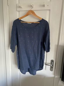 Blu Orchid ladies blue linen top with shimmering polka dots