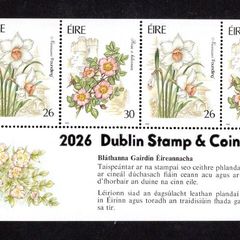 2026 Ireland Stamp & Coin Show Souvenir Sheet No 72 overprinting Irish Garden Flowers (Hibernian HP40) Commemorative Stamps Booklet Pane Mint Never Hinged (MNH)