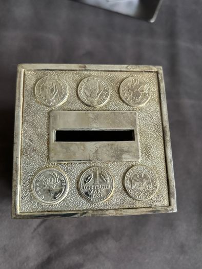 Vintage Silver Plated Cube Bank/ Money Box