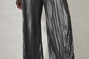 Brand New Nothing Ordinary Charcoal Grey Plisse Wide Leg Trousers in Size UK14
