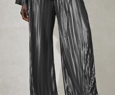 Brand New Nothing Ordinary Charcoal Grey Plisse Wide Leg Trousers in Size UK14