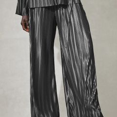 Brand New Nothing Ordinary Charcoal Grey Plisse Wide Leg Trousers in Size UK14