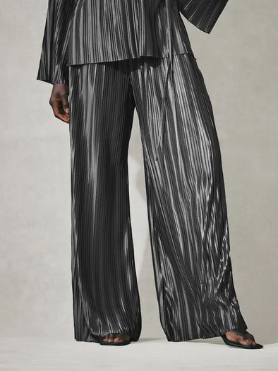 Brand New Nothing Ordinary Charcoal Grey Plisse Wide Leg Trousers in Size UK14