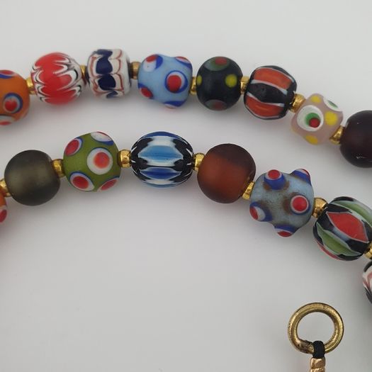 Antique Venetian Style MulitColor Mix Glass & Old Face Glass Pendant Necklace