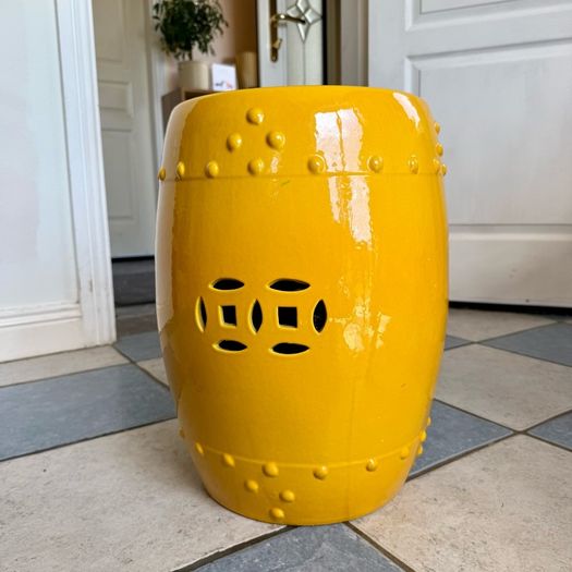 Ceramic Drum Garden Stool/Table with a Yellow Glaze
