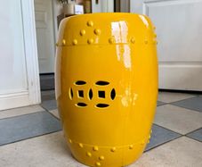 Ceramic Drum Garden Stool/Table with a Yellow Glaze