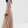 Maya Bridesmaid v neck maxi tulle dress with tonal delicate sequins in taupe blush Image 2