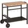 2-Tier BBQ Cart Side Table for Mobile Barbecue with Wheels, Drink Holder, Hooks, Handle, Black and Brown Image 2