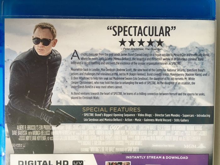 007 James Bond: Spectre [2015] Daniel Craig, Christoph Waltz, Lea Seydoux, Naomie Harris, Dave Bautista, Monica Bellucci & Ralph Fiennes [Blu-ray Movie]