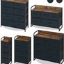 _Chest of Drawers with 5 Drawers Suede Fabric Cabinet Low Sideboard Vintage Highboard Metal Cabinets Organiser TV Cabinet Small Kitchen Bedroom Office Living Room Black + Grey Wood + Steel Image 6
