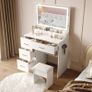 Dressing Table with Mirror and Stool: Vanity Desk with Mirror and Drawers - Makeup Desk with 4 Drawers, Wooden White Bedroom Dressing Table with LED Lights, Brightness Adjustable, 3 Open Storage Areas Image 6