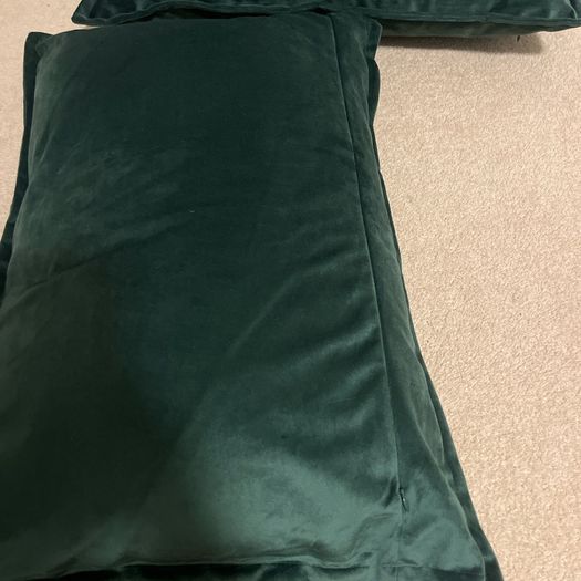 Green velvet throw cushions x2