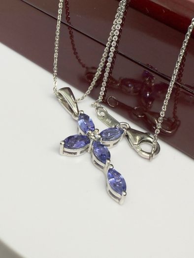 Tanzanite White Zircon Cross Pendant with Chain