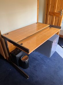 Compact secretarial desk, ideal for a home office or study.