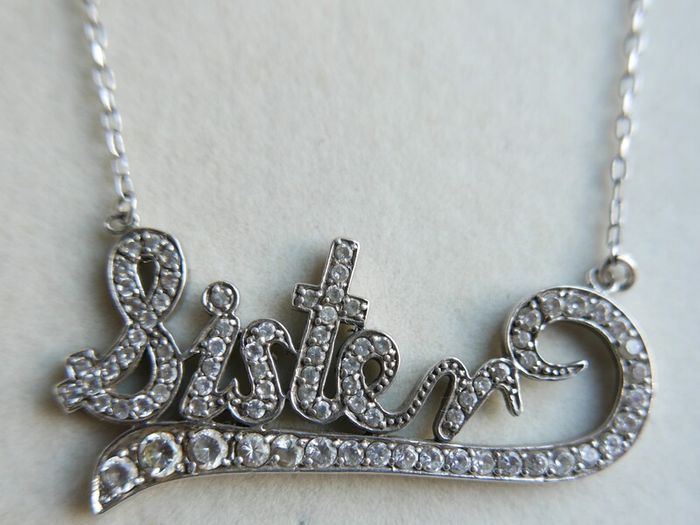Vintage Sterling Silver 925  Sister,  Necklace with White Sapphire length 16" - 8,9g