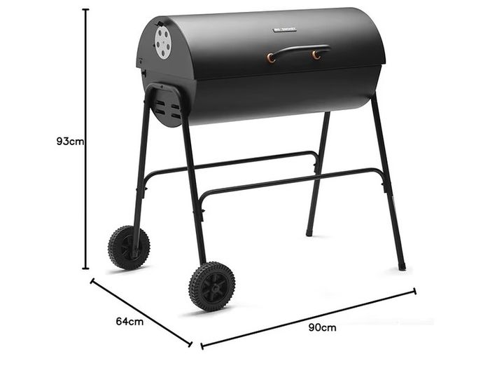 Portable Barbecue with Warming Rack, Wheels, Large Porcelain Coated Steel Non Stick Cooking Grill, Air Vents 2 in 1 Barbeque and Smoker