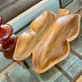 Vintage Teak Wood Serving Butterfly Leaf Shaped Bowl Two Section Tray Image 6