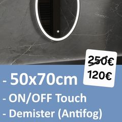 LED Bathroom Mirror Antifog 50x70cm Oval