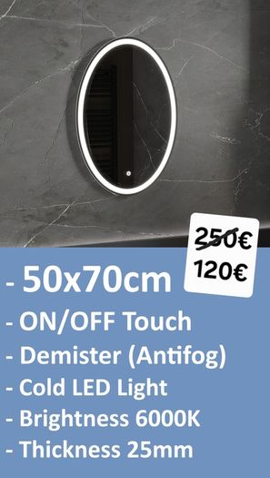 LED Bathroom Mirror Antifog 50x70cm Oval