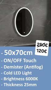 LED Bathroom Mirror Antifog 50x70cm Bright