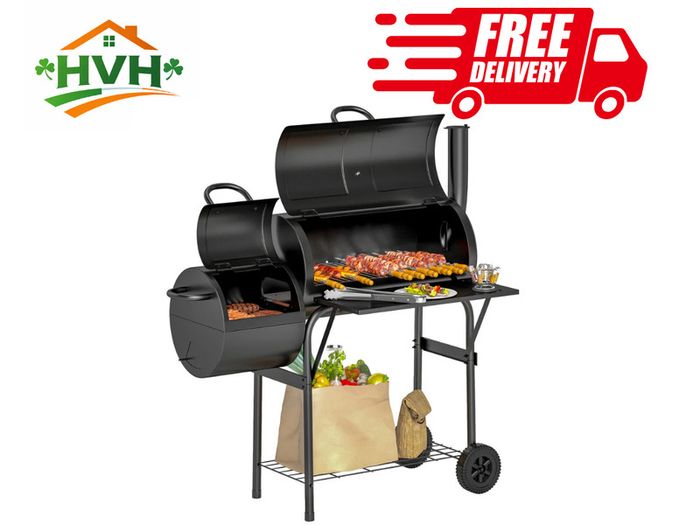 Barbecue Grill Portable Outdoor Charcoal BBQ Grill with Offset Smoker 109 x 60 x 120 cm Black