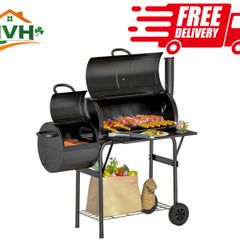 Barbecue Grill Portable Outdoor Charcoal BBQ Grill with Offset Smoker 109 x 60 x 120 cm Black