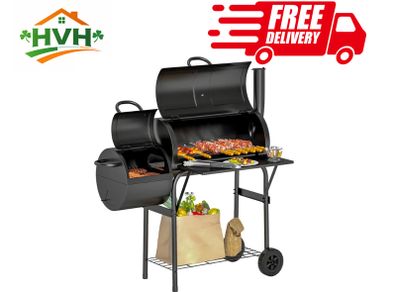 Barbecue Grill Portable Outdoor Charcoal BBQ Grill with Offset Smoker 109 x 60 x 120 cm Black