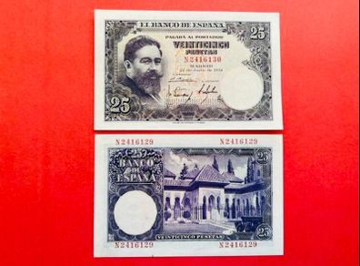 Spain   25 Pesetas. 1954  Pick  147a.  ( Uncirculated ) Scarce