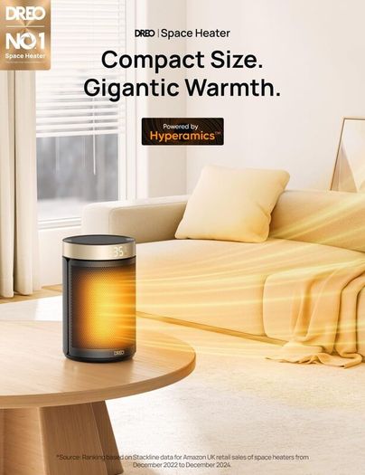 Dreo Electric Heater, 1500W Energy Efficient Space Room Heater, Upgrade Remote Portable Ceramic Fan Heaters, Thermostat, 3 Modes 12H Timer, Overheat & Tip Over Protection, for Bedroom, Atom 316, Gold