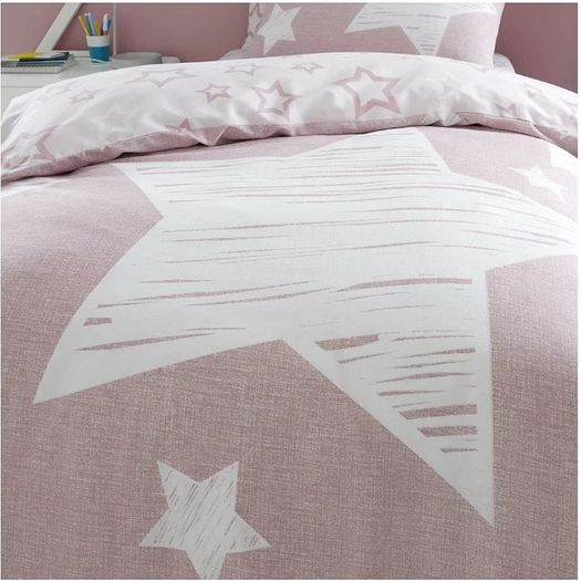 Kids Super Star Duvet Cover Set Single | Blush Pink Star Bedding Set with Pillowcase | Soft Polycotton Reversible Bed Set for Boys & Girls Bedroom
