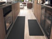 2 Piece Kitchen Mats Rug Set, Anti Fatigue Standing Mat Area Rugs Waterproof Leather, Non-slip, Oil Resistant Floor Mats for Kitchen, Office (43 x 75 cm + 43 x 150 cm, Black)