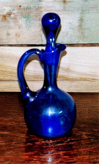 Antique cobalt blue pitcher with lid