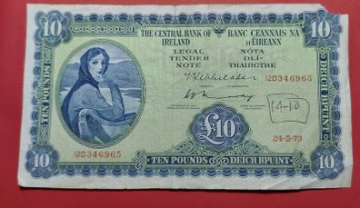 Irish 1973  Lavery Ten pound  banknote in  fine condition