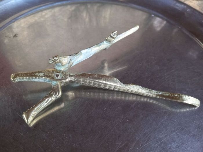 Vintage brass alligator nut cracker, D18 post 4e