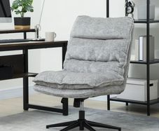 Armless Upholstered Chair, Swivel Padded Office Chair with Soft Fabric Cover, Height-Adjustable, Steel Legs, Gray