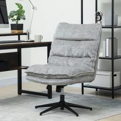 Armless Upholstered Chair, Swivel Padded Office Chair with Soft Fabric Cover, Height-Adjustable, Steel Legs, Gray