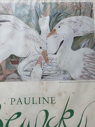 A framed and promotional poster for the solo exhibition of Pauline Bewick 1987