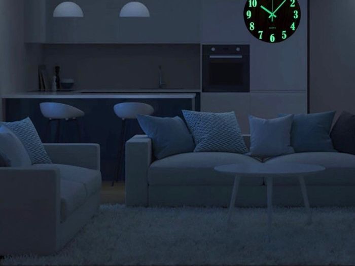 12 Inch Luminous Wall Clock Silent Wooden Design Night Lights Round Wall Clock for Living Room and Bedroom (Battery Not Included) - Brown