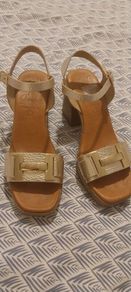 Gold block sandals