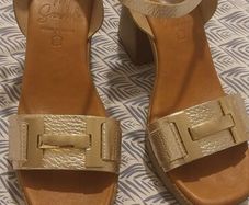 Gold block sandals