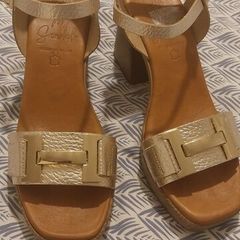 Gold block sandals