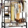 Heavy Duty Clothes Rail, 120KG Black Metal Rack With Double Hanging Clothing Rail, Shoe Rack, Storage Shelves & 4 Coat Hooks, Wardrobe Clothes Rails For Bedroom Office Shop Image 3