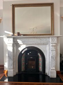stanley stove&marble fireplace