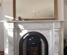 stanley stove&marble fireplace