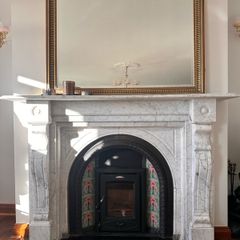 stanley stove&marble fireplace