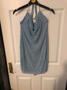 oh polly mini beaded pale blue dress size 12 - new with tags