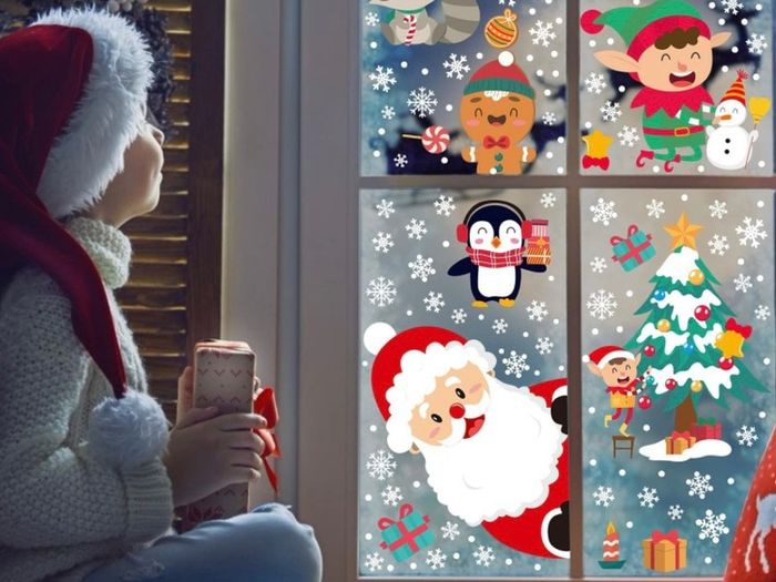 Christmas Window Clings Stickers 8 Sheets Xmas Snowflake Animal Window Decals Display Room Decoration (FREE POSTAGE)
