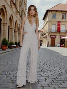 Bridal Lace Beaded Cut Out Jumpsuit / Nasty Gal RRP 350 wedding