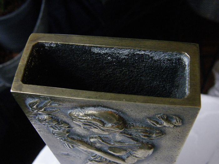 Art Deco Bronze Vase Oscar Antonsson Ystad Sweden Fiddler and Woman Relief 1930s to 1940s